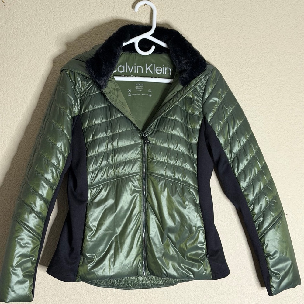 Calvin Klein Olive Puffer Jacket with Black Accents